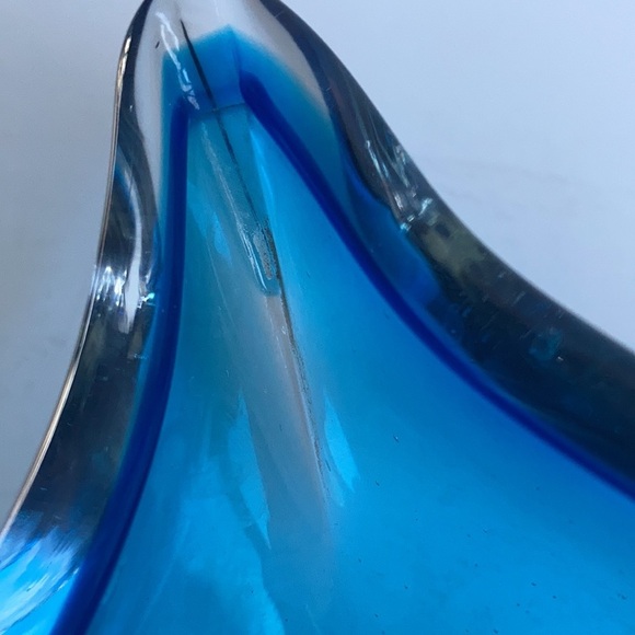 Blue art glass swan clear glass neck and head candy trinket dish Duncan Miller? - Picture 13 of 15